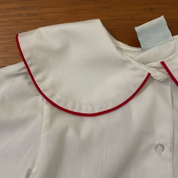 Royal Heir Vintage White Blouse Top Girls Size 4T Peter Pan Collar Red Trim USA - Picture 3 of 8